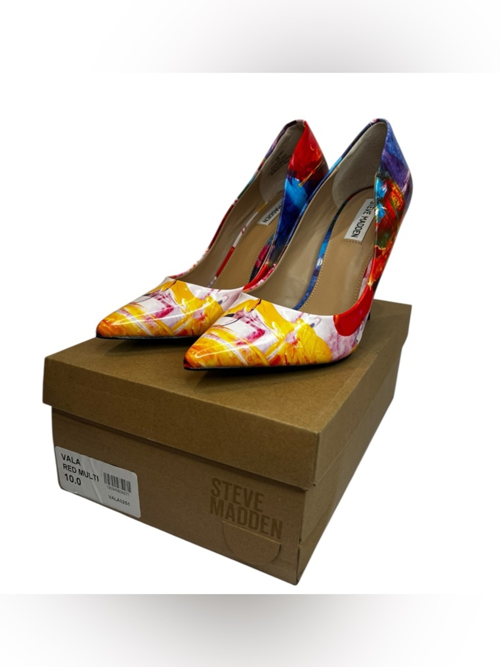 Steve Madden Vala Red Multi Patent Heels Size 10 Pointed Toe Stiletto Pumps New